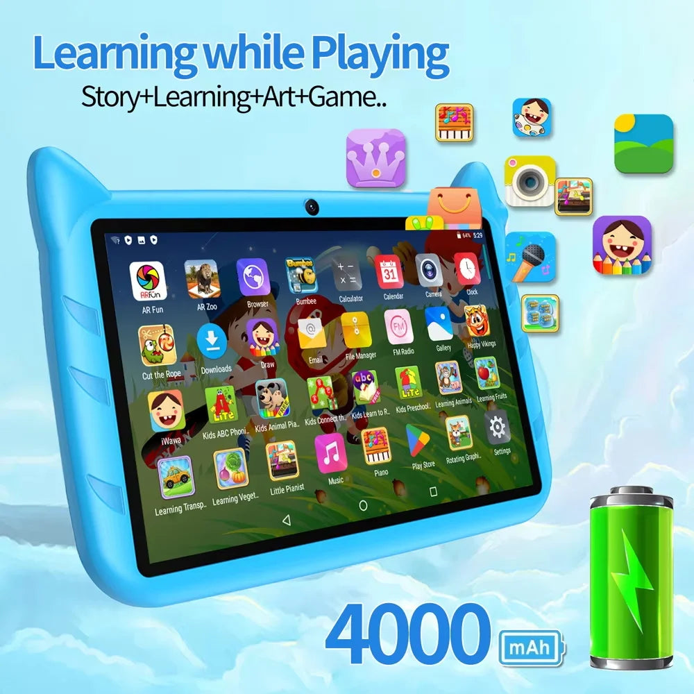 2024 New 7-inch WIFI Children's Tablet Four Core 4GB RAM 64GB ROM Game Education Children's Gift Android 9.0